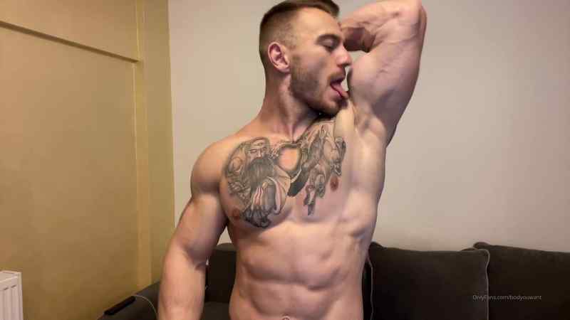 Showing off and licking my biceps after a workout – BodyYouWant